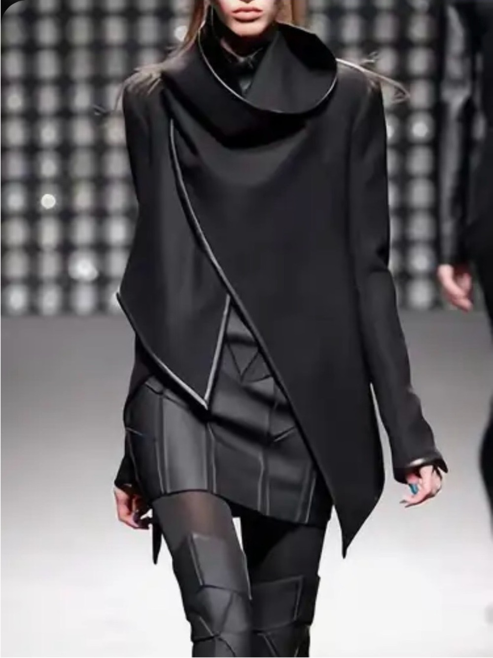 Women’s Black Asymmetric Draped Cape Jacket